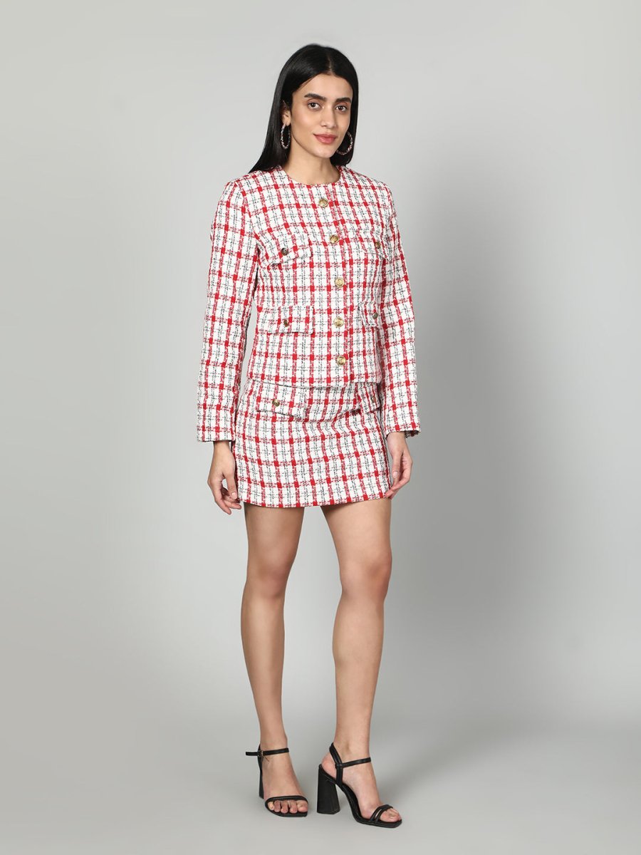 Gaiia Tweed Checkered Jacket & Skirt Set - GAIIA